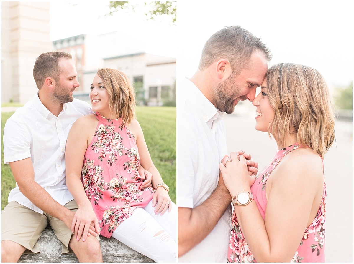 Victoria Rayburn Photography took Nile Seward and Haylie Pangle’s engagement photos in Downtown Lafayette, Indiana.