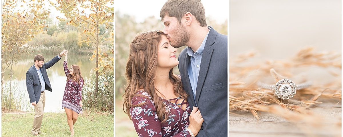 Logan Dexter and Becky Biancardi fall engagement photos at Fairfield Lakes Park in Lafayette Indiana