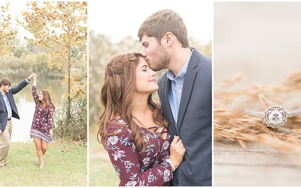 Logan Dexter and Becky Biancardi fall engagement photos at Fairfield Lakes Park in Lafayette Indiana