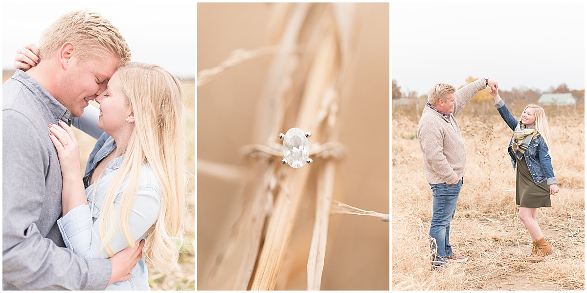 Tyler Van Wanzeele and Baileigh Fleming’s engagement photos at Wea Creek Orchard in Lafayette, Indiana by Victoria Rayburn