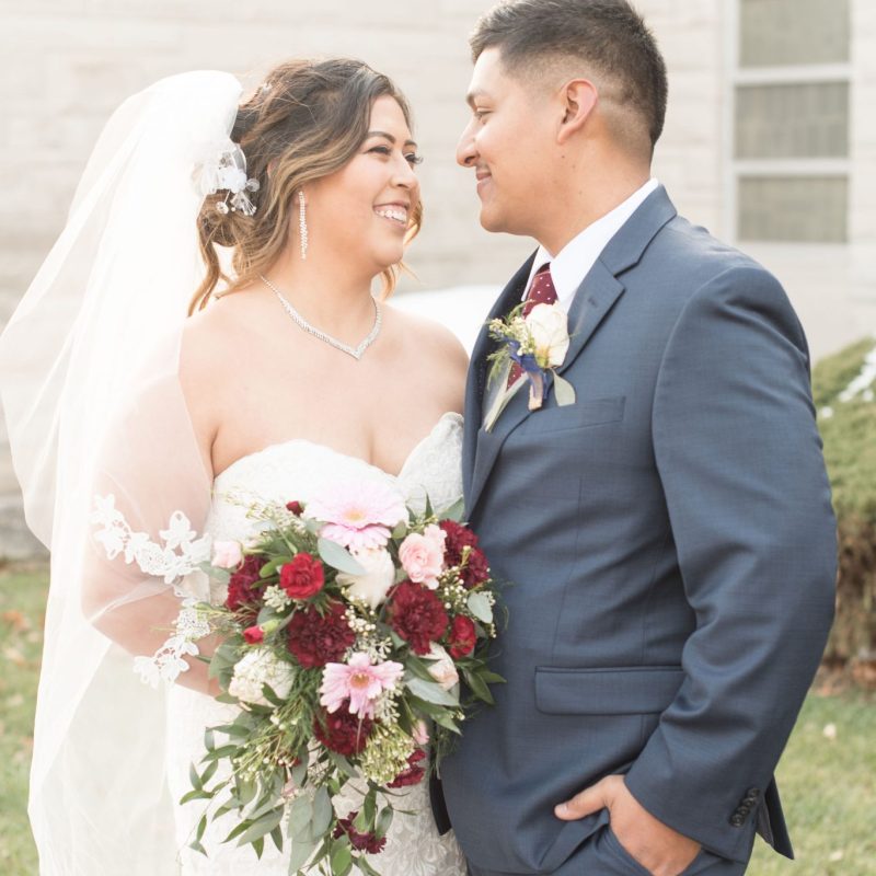Bride and groom admire one another during wedding photos by Indianapolis wedding photographer Victoria Rayburn Photography