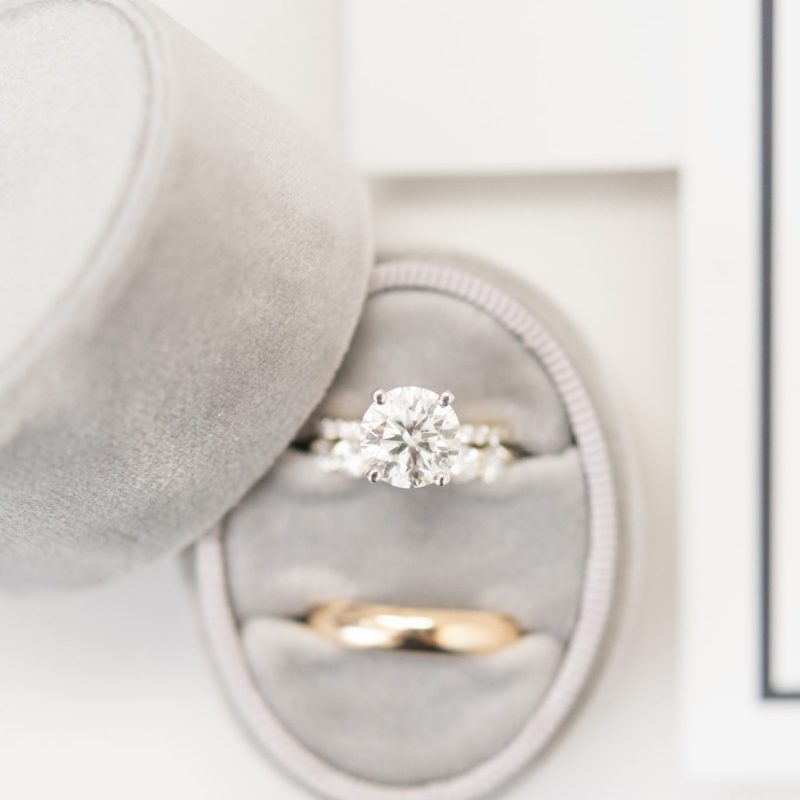 Close up of wedding rings in oval ring box by Indianapolis wedding photographer Victoria Rayburn Photography