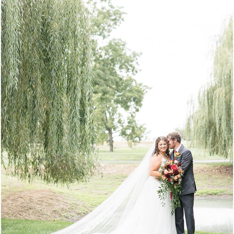 Bride and groom under willow tree by Indianapolis wedding photographer Victoria Rayburn Photography