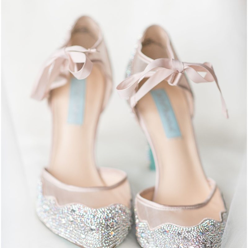 Detail of sparkly nude bridal shoes by Indianapolis wedding photographer Victoria Rayburn Photography