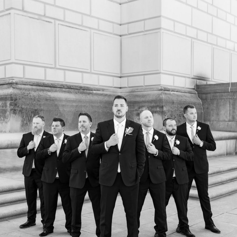 Groom and groomsmen during bridal party photos by Indianapolis wedding photographer Victoria Rayburn Photography