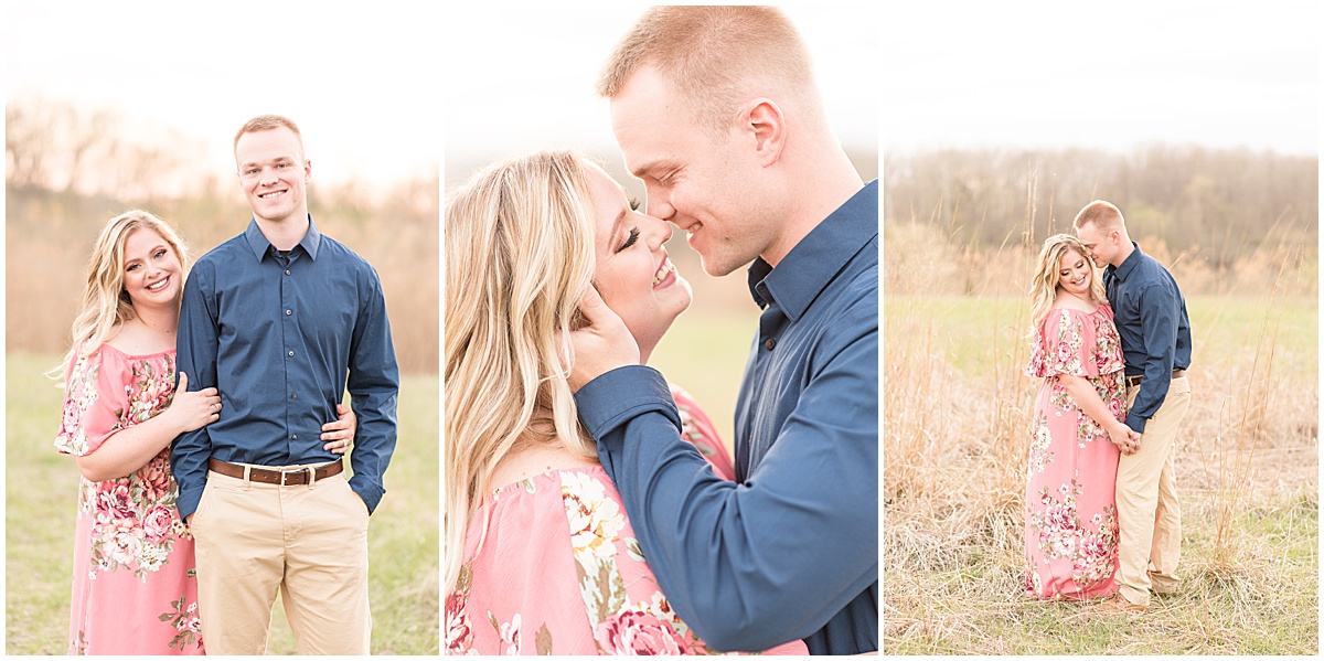 Jordan Wagner and Caitlin Schock’s spring engagement photos at Fairfield Lakes Park in Lafayette, Indiana