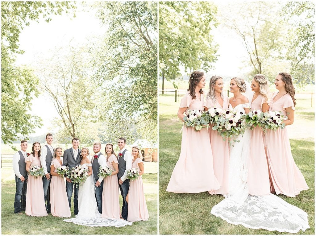 Bridal Party at Summer Wedding at Vintage Oaks Banquet Barn in Lafayette, Indiana