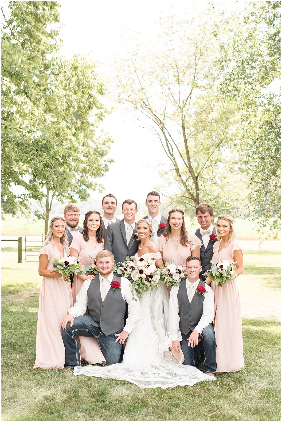 Bridal Party at Summer Wedding at Vintage Oaks Banquet Barn in Lafayette, Indiana