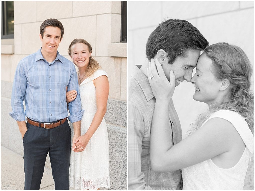 Andrew Mahoney and Julie Feldpausch opted for summer engagement photos in downtown Lafayette, Indiana