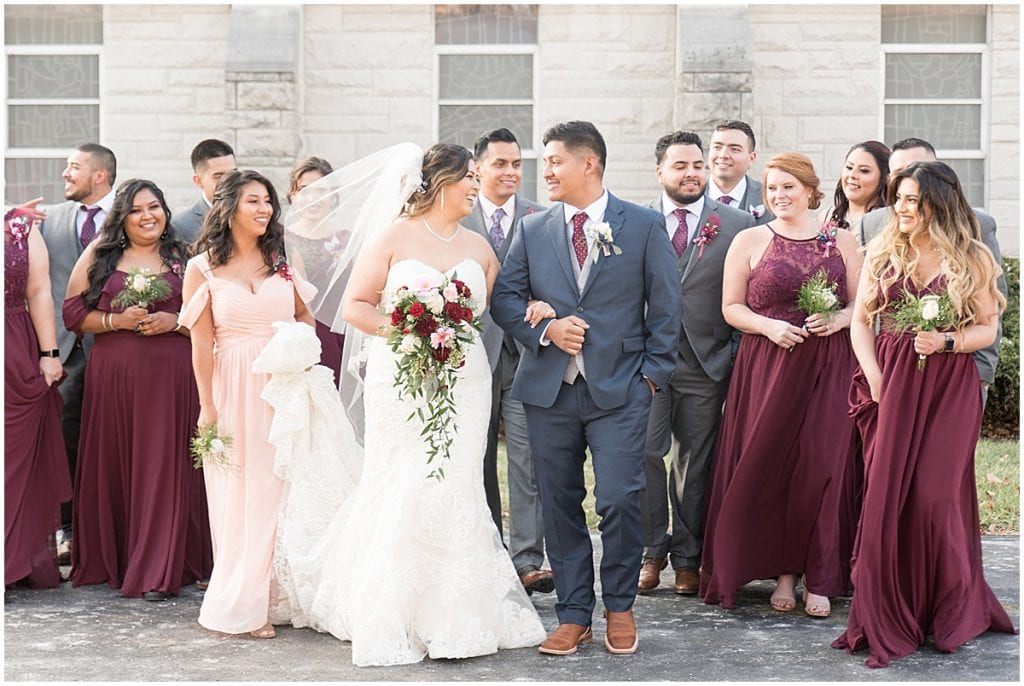 Bridal party for wedding at St. Mary's Catholic Church in Frankfort, Indiana