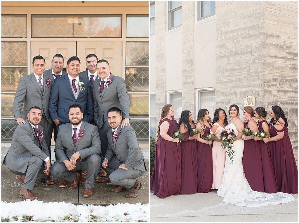 Bridal party for wedding at St. Mary's Catholic Church in Frankfort, Indiana