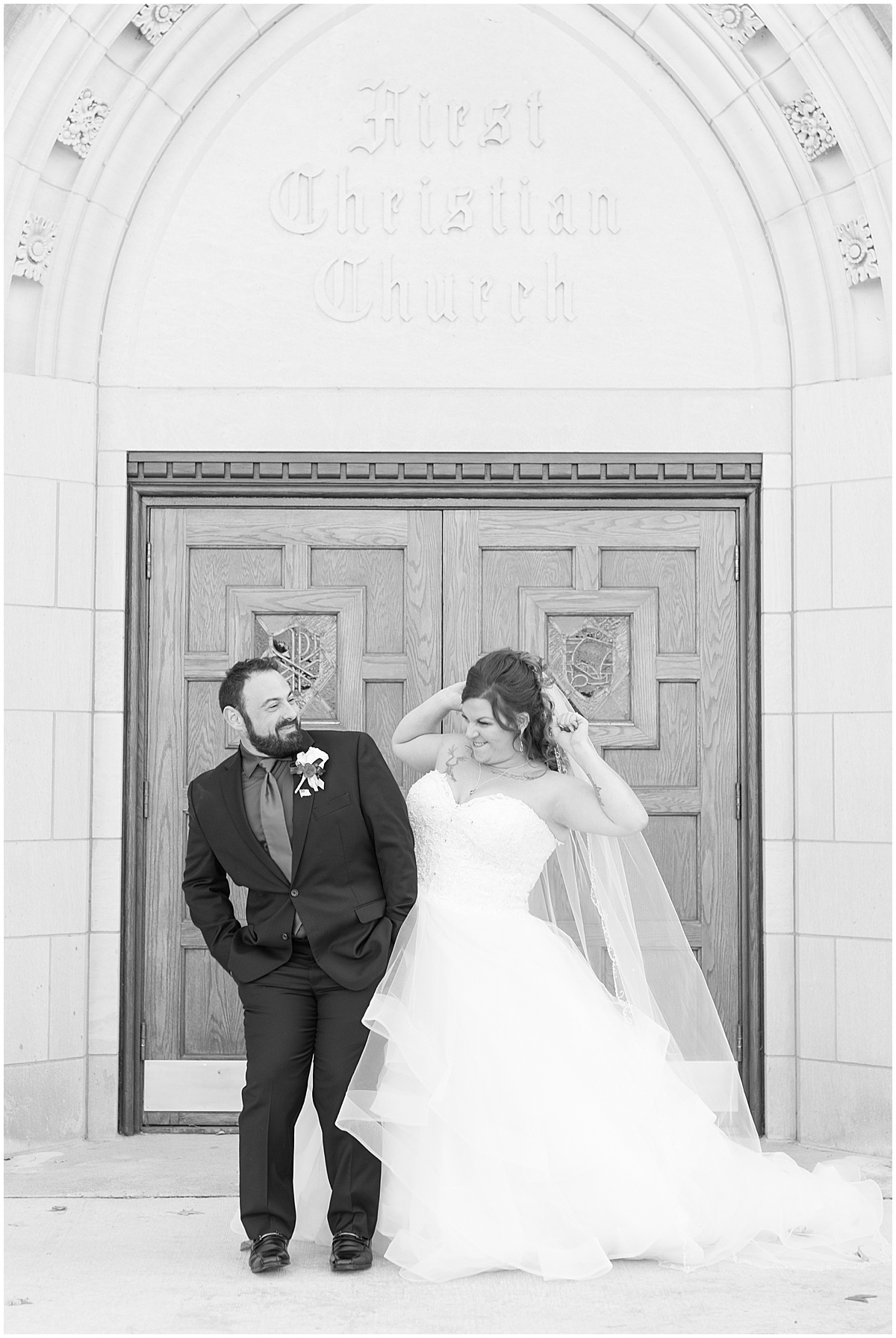 Bride and groom before wedding at Trinity United Methodist Church in Lafayette, Indiana