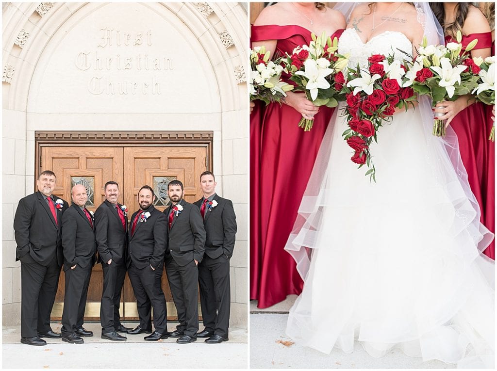 Groom and groomsmen before wedding at Trinity United Methodist Church in Lafayette, Indiana