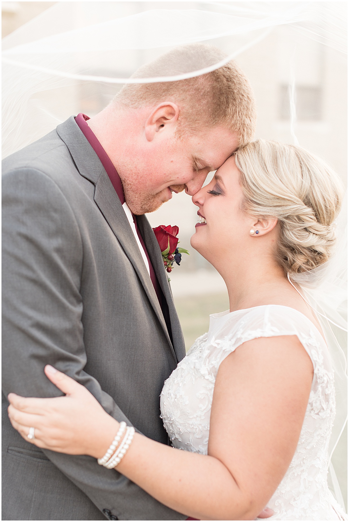 Bride and groom after wedding at Sacred Heart Catholic Church in Fowler, Indiana