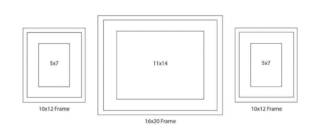 Simple photo wall idea with 16x20 frame centered by two 10x12 frames