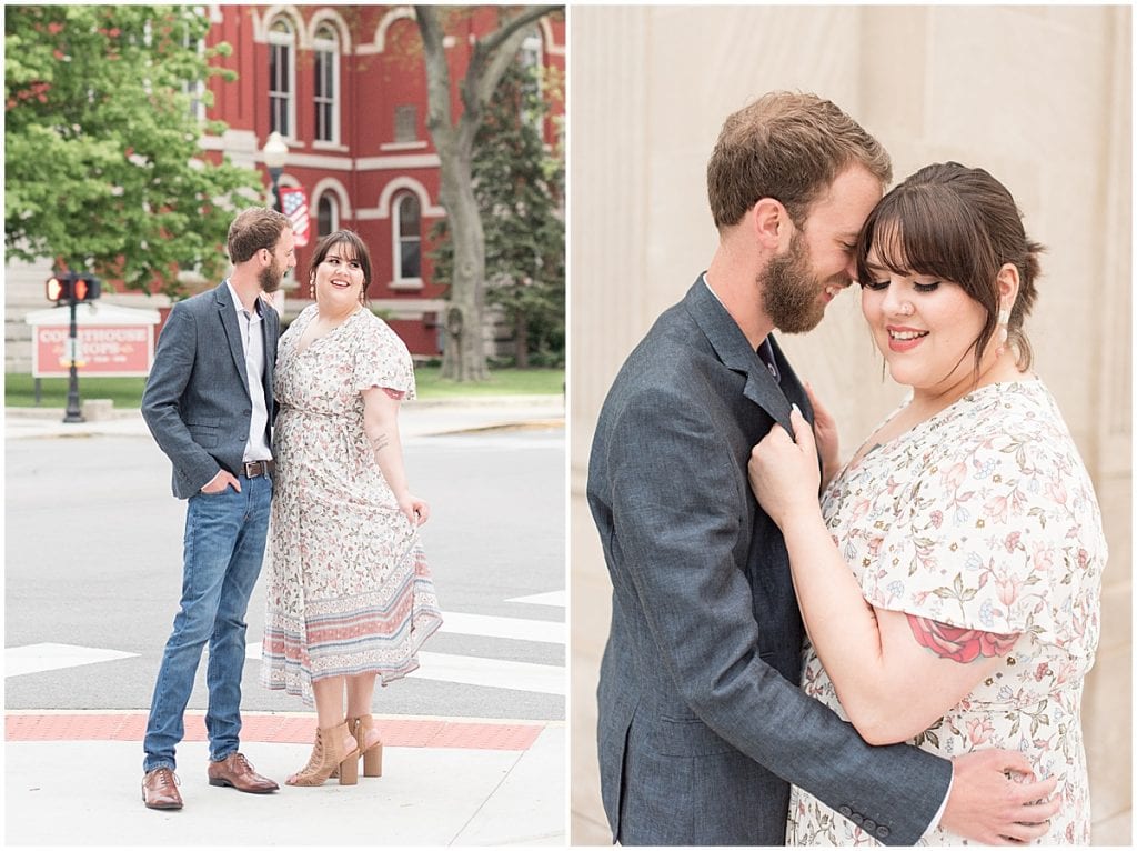 Engagement photos in downtown Crown Point, Indiana