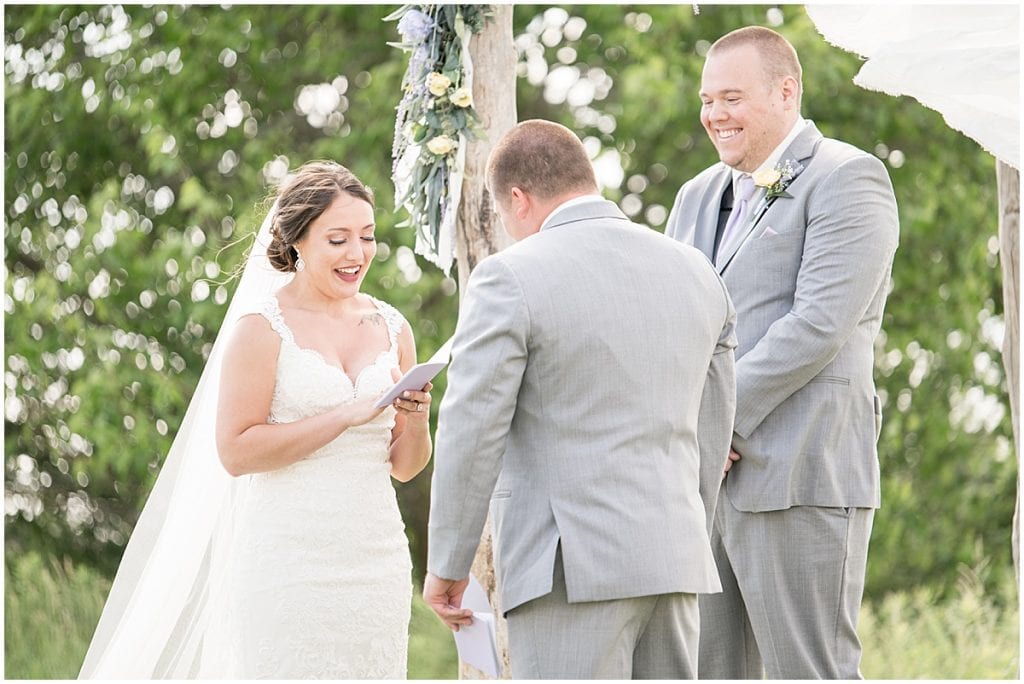 Wedding ceremony at Hunny Creek Haven in Waldron, Indiana