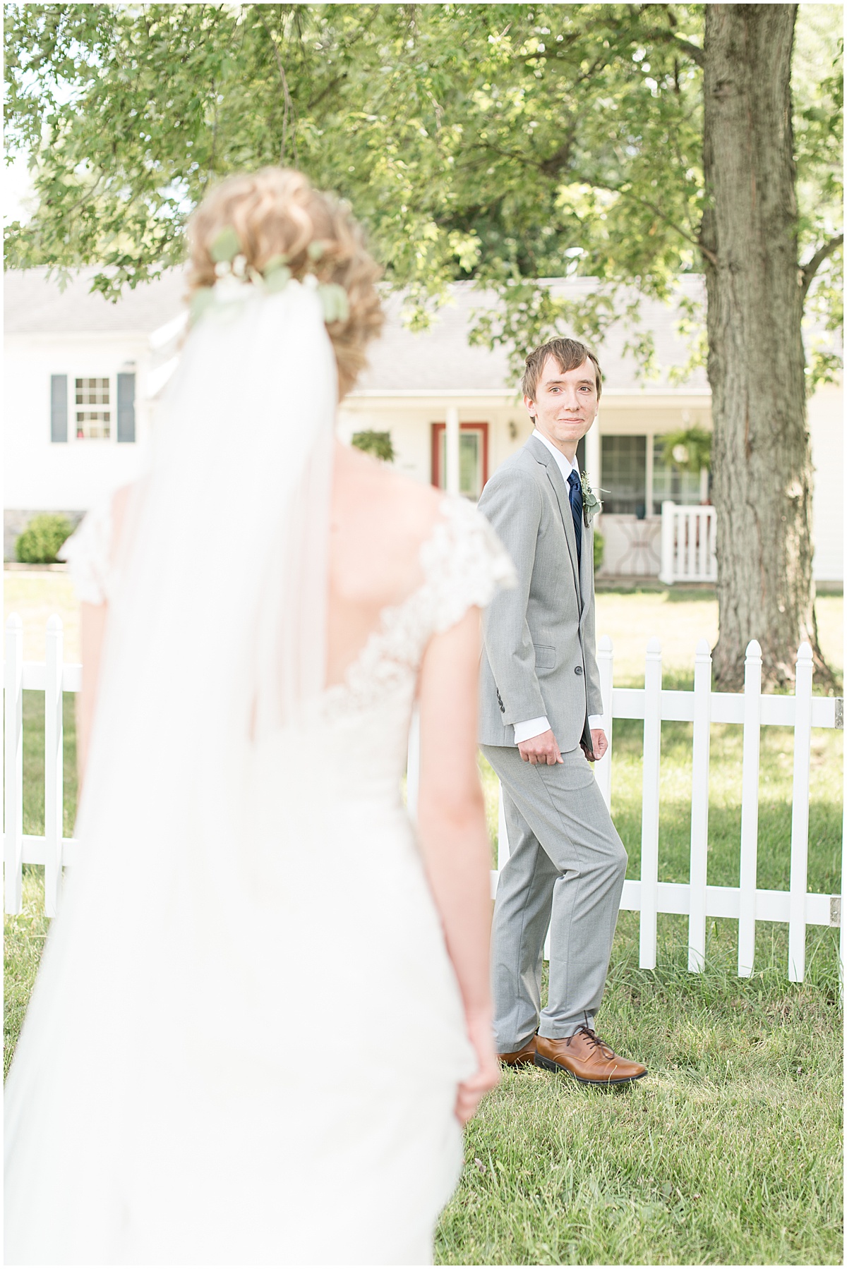 Bride and groom's first look before wedding at The Matterhorn in Elkhart, Indiana