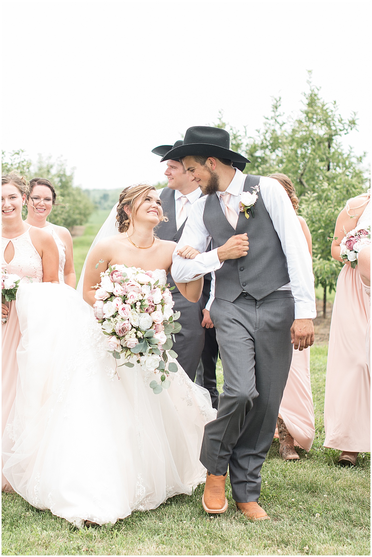 Bridal party photos at Wea Creek Orchard in Lafayette, Indiana