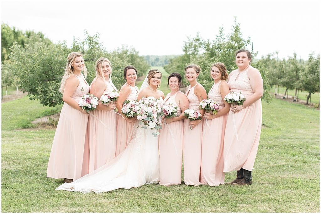 Bridal party photos at Wea Creek Orchard in Lafayette, Indiana