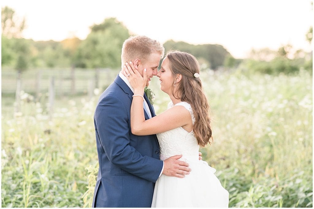 Bride and Groom Sunset Portraits at The Blessing Barn in Lafayette, Indiana