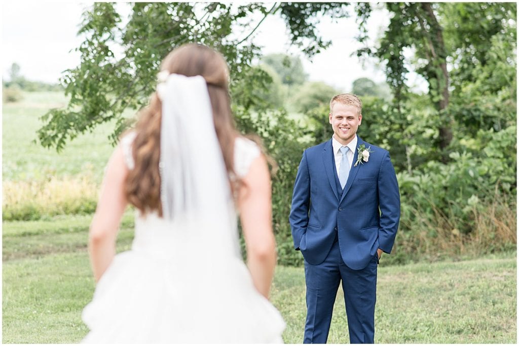 First Look with Groom at The Blessing Barn in Lafayette, Indiana
