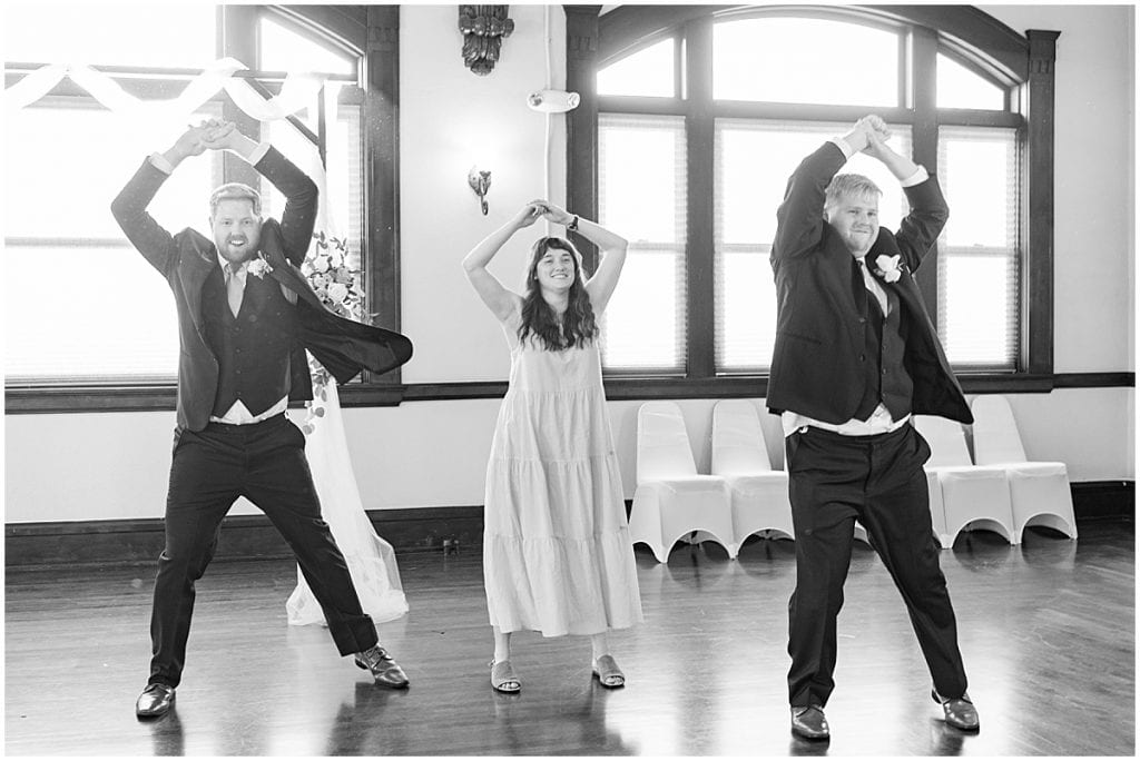 Family dancing at Spohn Ballroom wedding in Goshen, Indiana