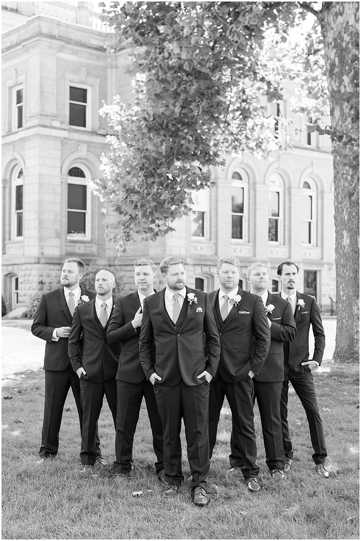 Groomsmen at Spohn Ballroom wedding in Goshen, Indiana