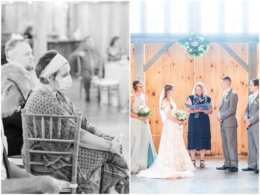 Indoor wedding ceremony at Whippoorwill Hill in Bloomington, Indiana
