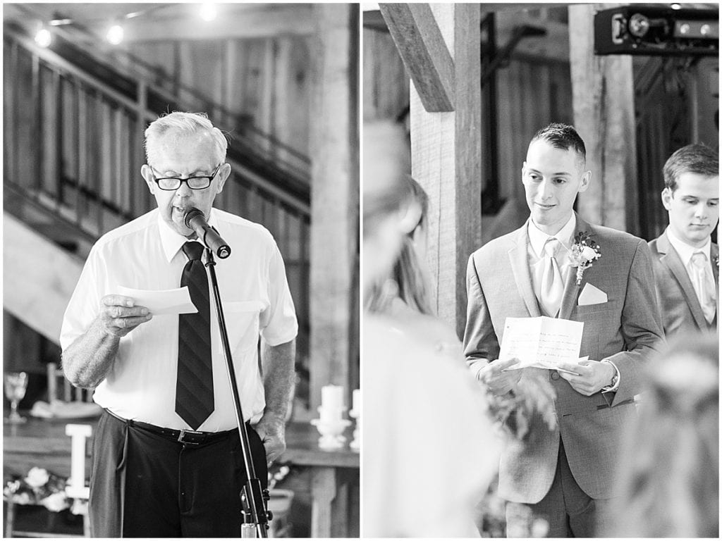 Indoor wedding ceremony at Whippoorwill Hill in Bloomington, Indiana