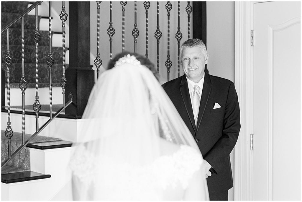 Father of the bride first look at Bel Air Events Wedding in Kokomo, Indiana