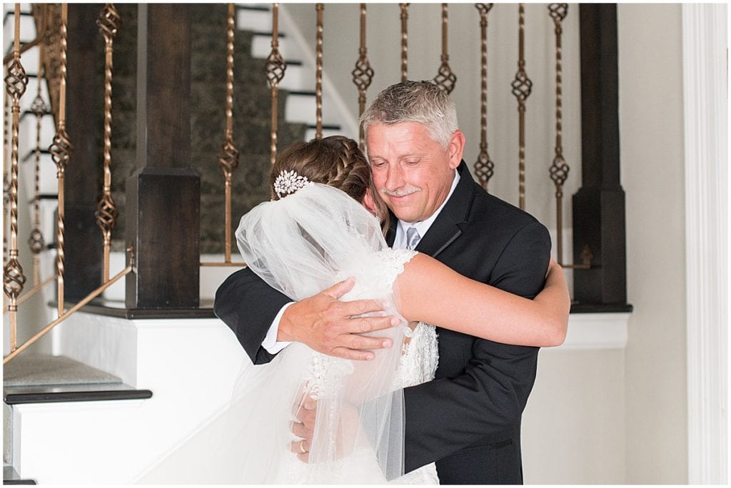 Father of the bride first look at Bel Air Events Wedding in Kokomo, Indiana