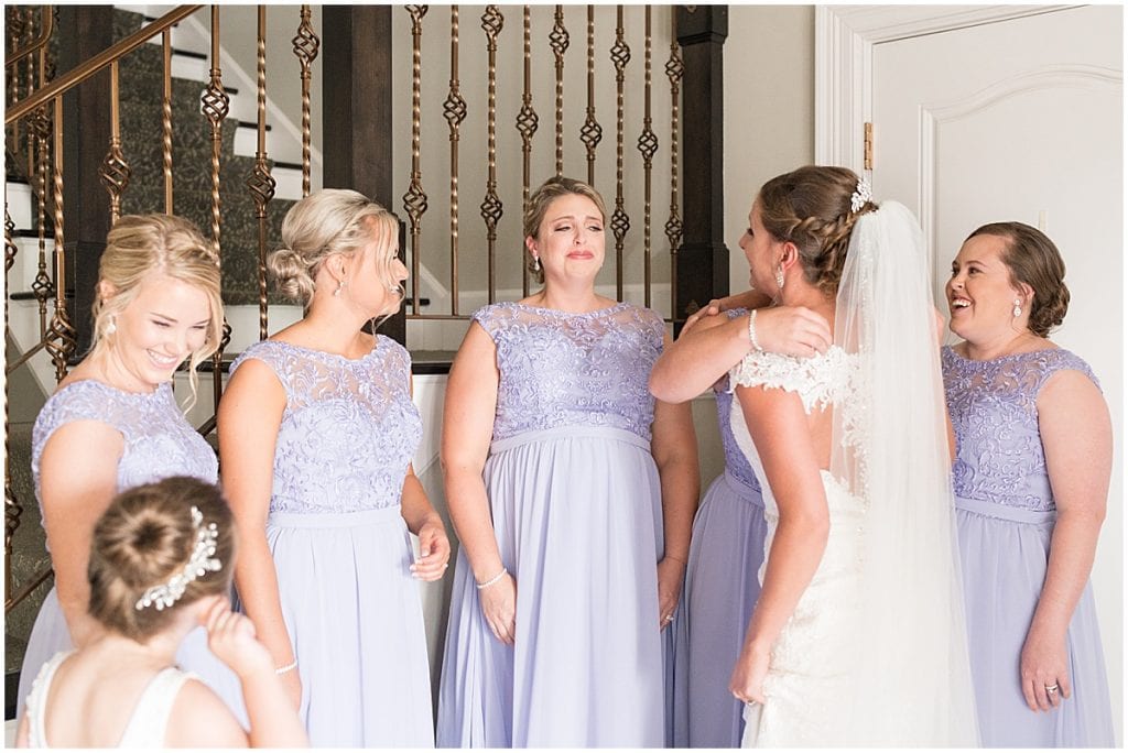 Bridesmaids first look at Bel Air Events Wedding in Kokomo, Indiana