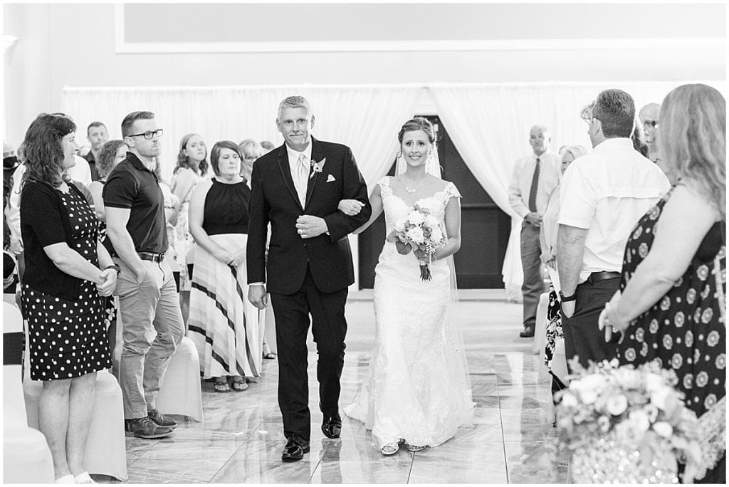 Bride walking down the aisle at Bel Air Events Wedding in Kokomo, Indiana
