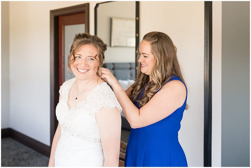 Bride getting ready for wedding at Ironworks Hotel in Indianapolis