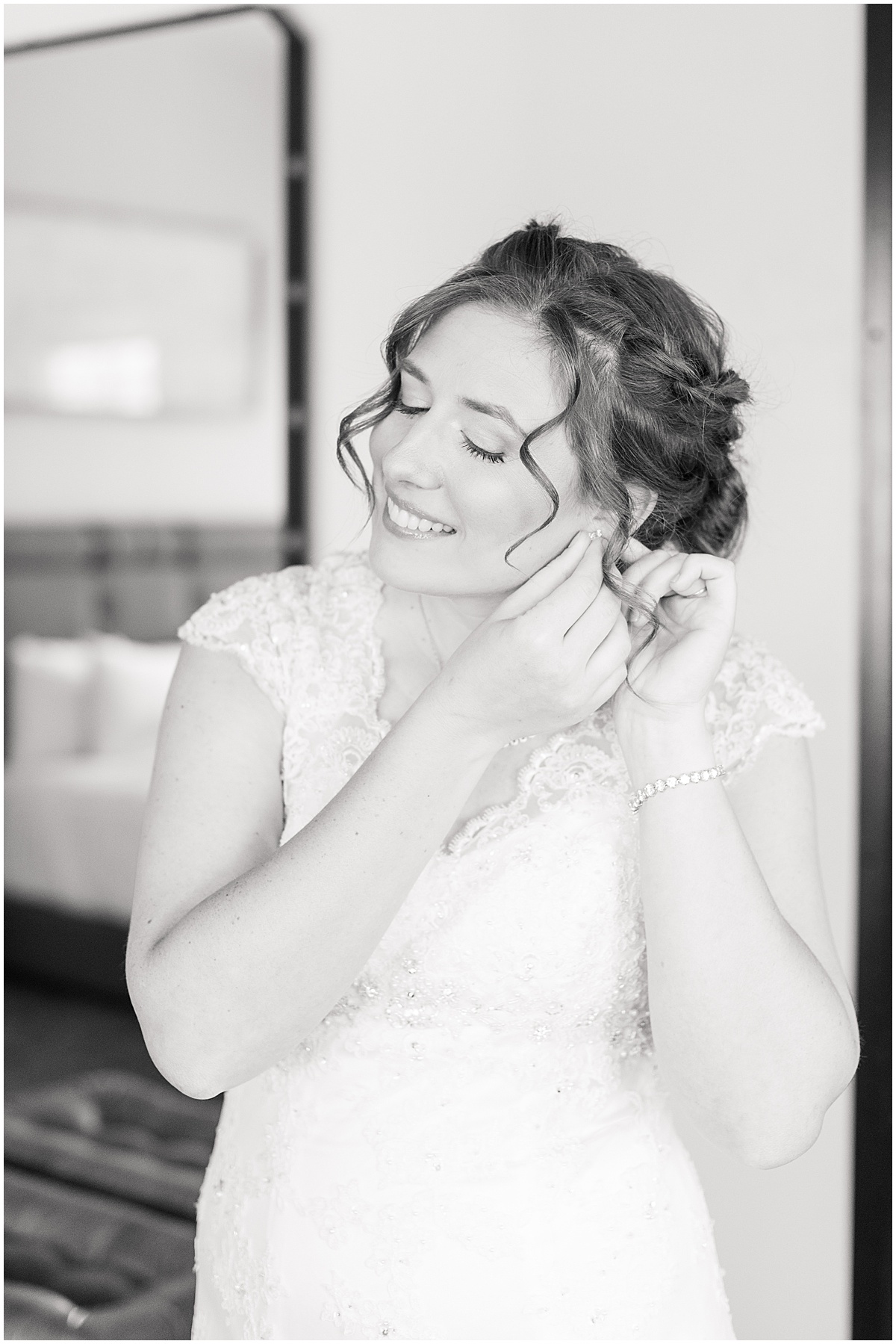Bride getting ready for wedding at Ironworks Hotel in Indianapolis