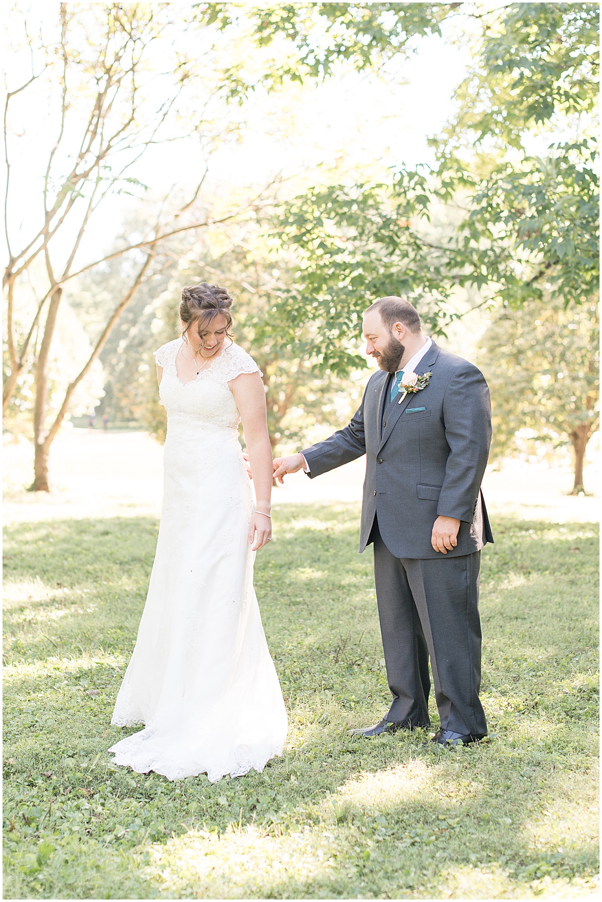 First look in intimate wedding at Holliday Park in Indianapolis