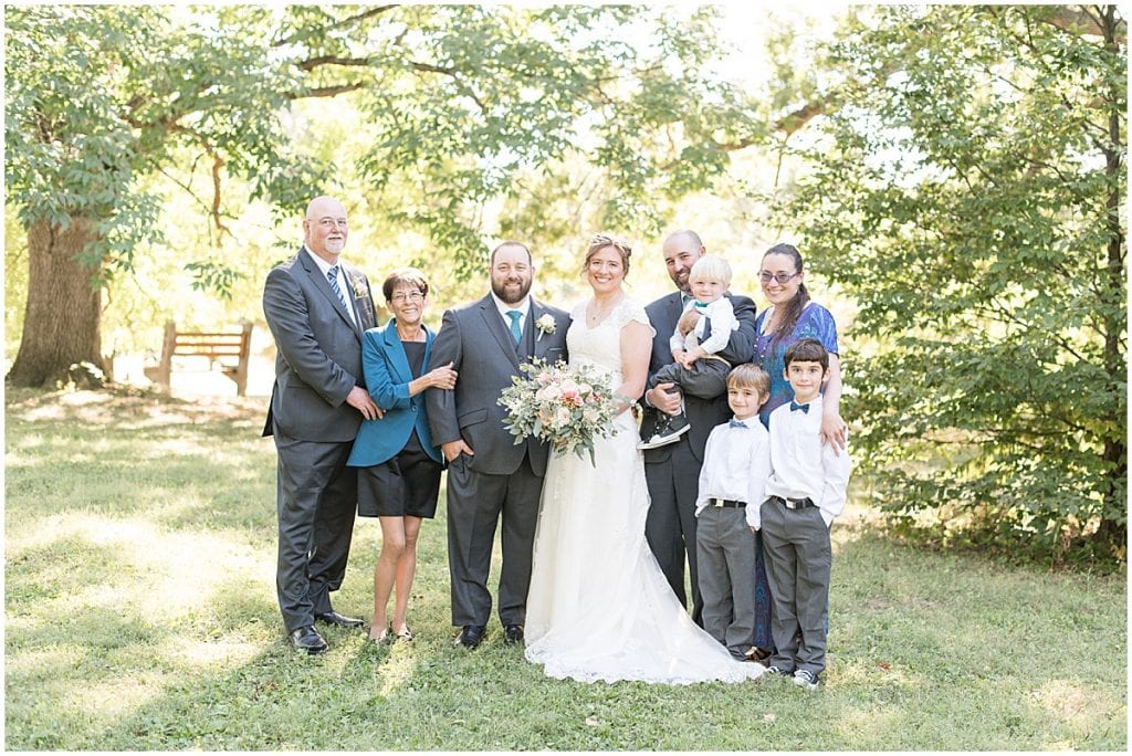 Family photos for intimate wedding at Holliday Park in Indianapolis