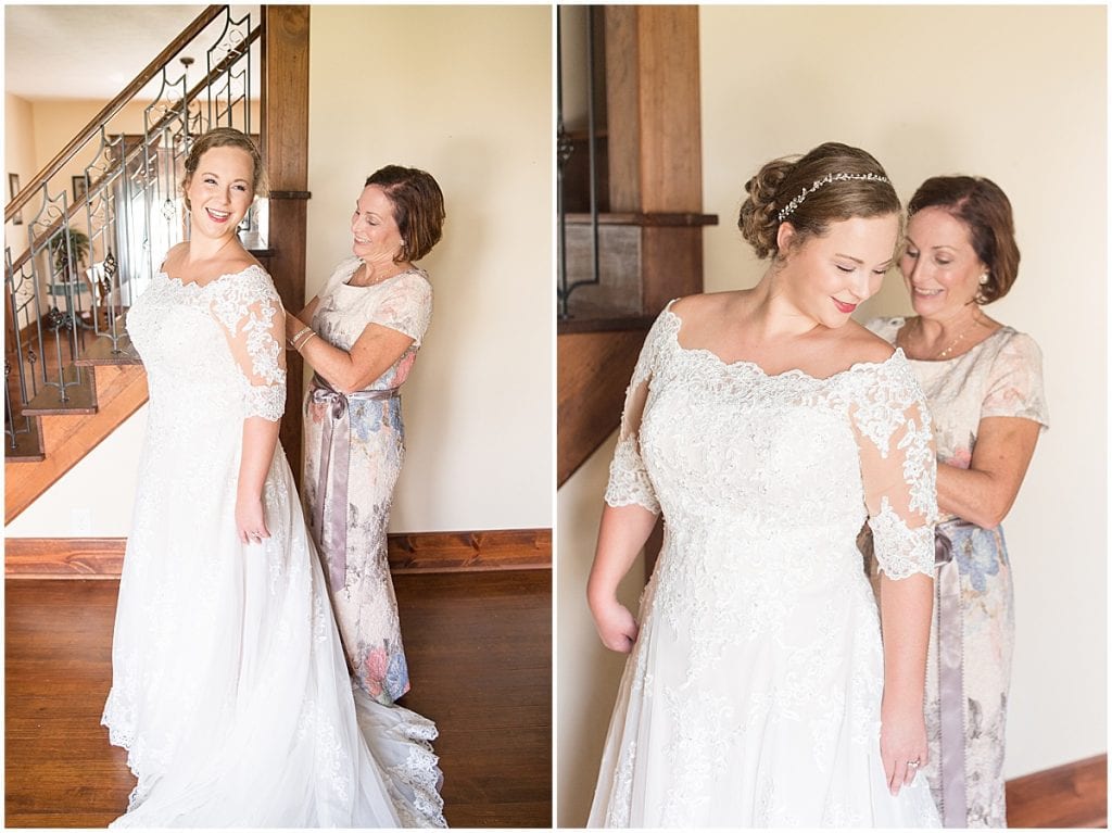 Bride getting ready photos at Meadow Springs Manor wedding in Francesville, Indiana