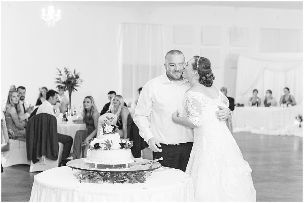 Cutting the cake photos at Meadow Springs Manor wedding in Francesville, Indiana