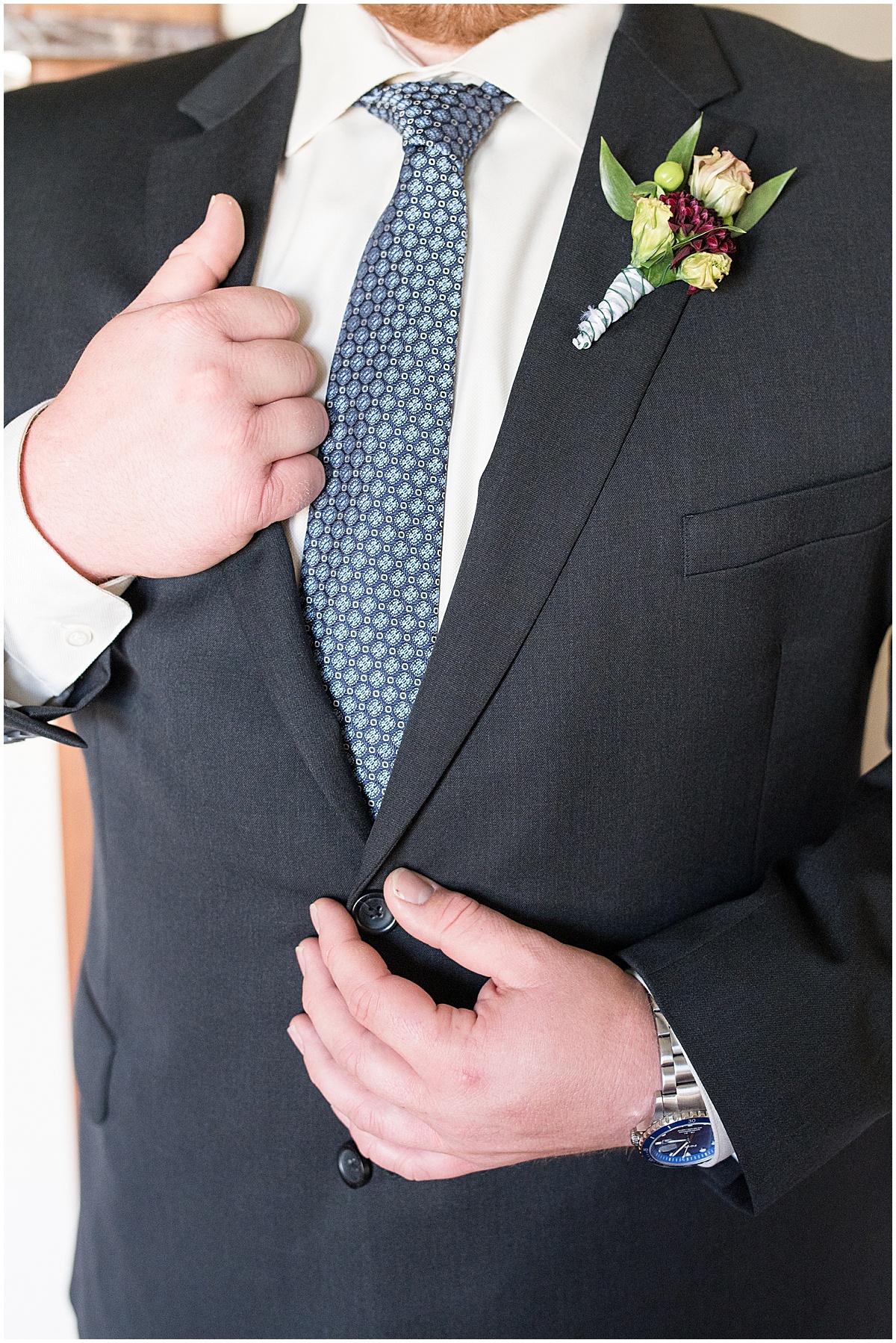 Groom getting ready photos at Meadow Springs Manor wedding in Francesville, Indiana