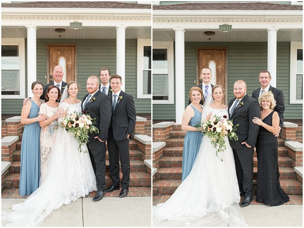 Family photos at Meadow Springs Manor wedding in Francesville, Indiana