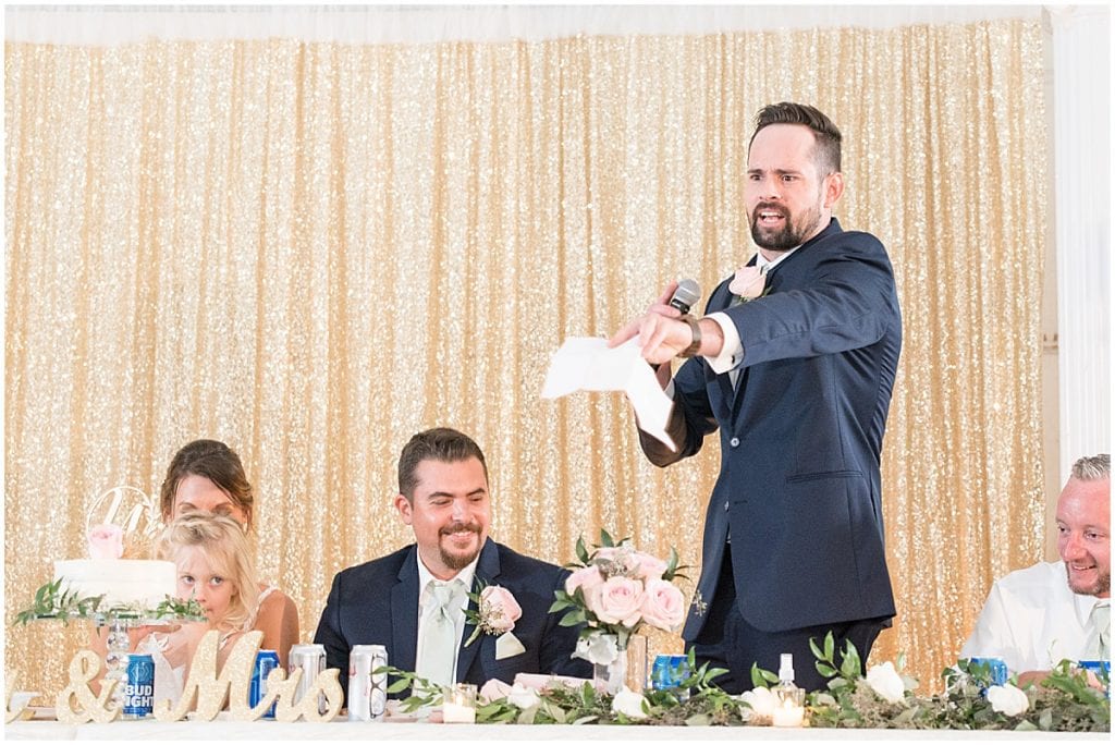Best man speech during reception in Rensselaer, Indiana at the Jasper County fairgrounds