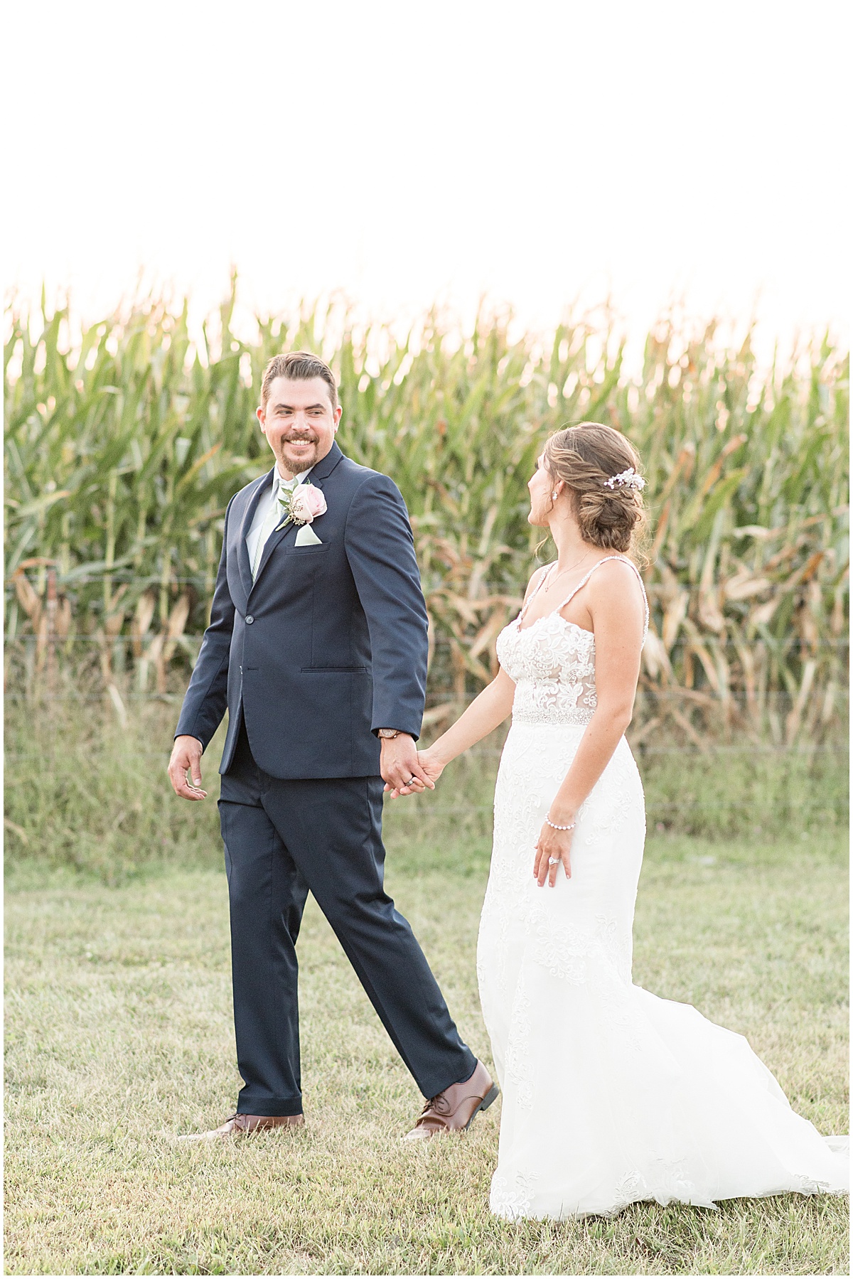 Bride and groom sunset photos at the Jasper County Fairgrounds in Rensselaer, Indiana