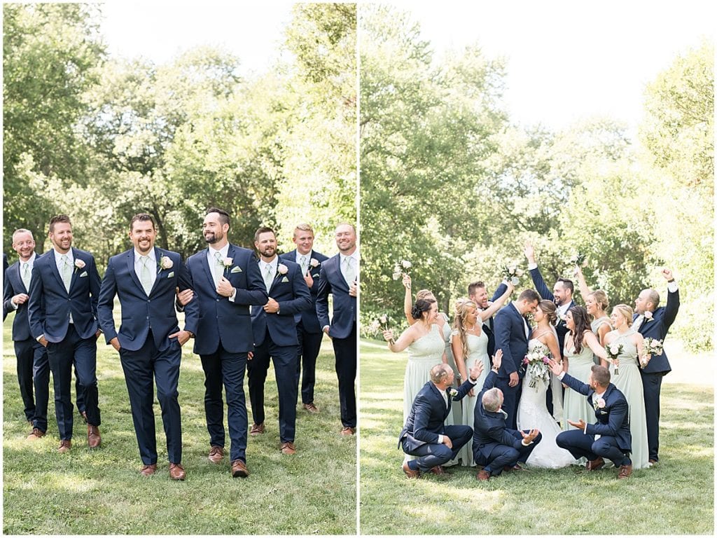 Bridal party full of joy prior to ceremony at Rensselaer, Indiana wedding