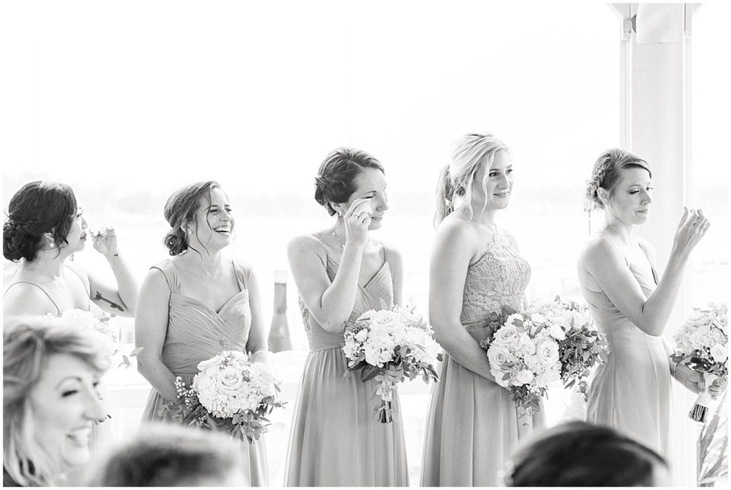Bridesmaids crying during wedding in Cedar Lake, Indiana