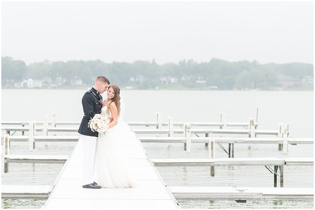 Couple portraits by the water at the Lighthouse Restaurant in Cedar Lake, Indiana