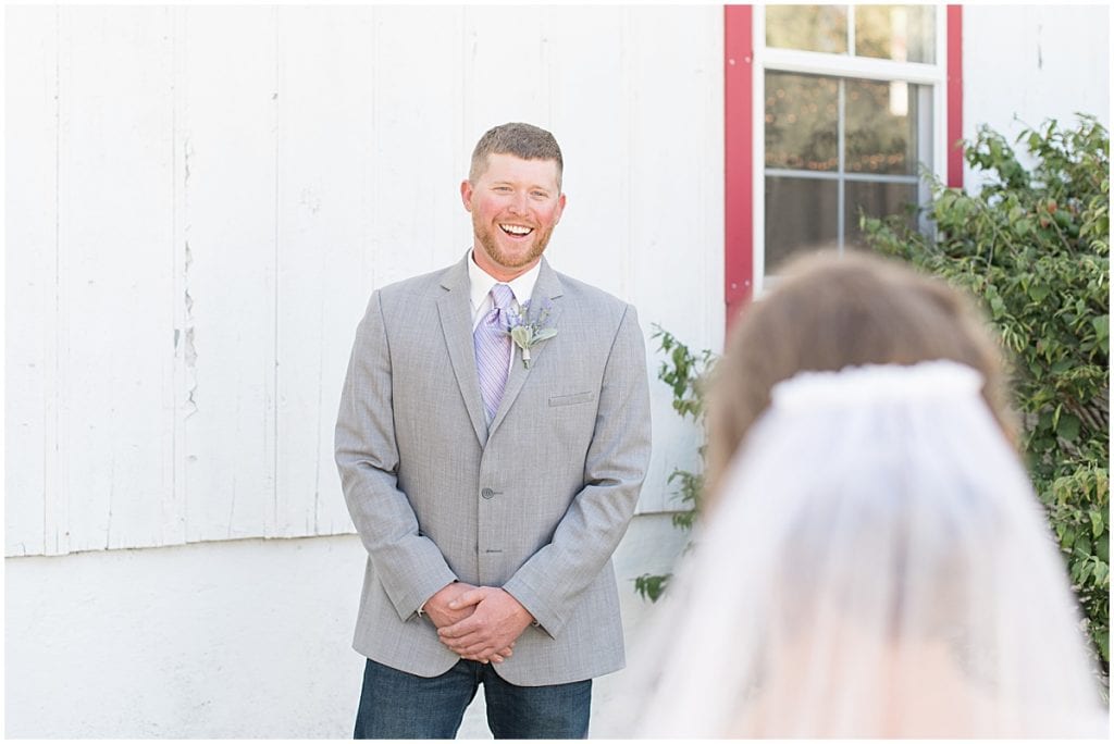 First look for wedding at Wagner Angus Barn in Wolcott, Indiana
