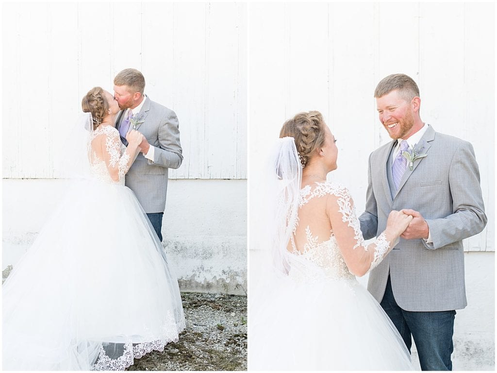 First look for wedding at Wagner Angus Barn in Wolcott, Indiana