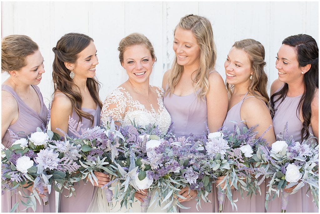 Bridal party photos for wedding at Wagner Angus Barn in Wolcott, Indiana
